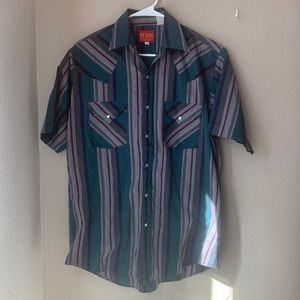 Mens Medium Striped Plains Western Wear Pearl Snap Short Sleeved Shirt.